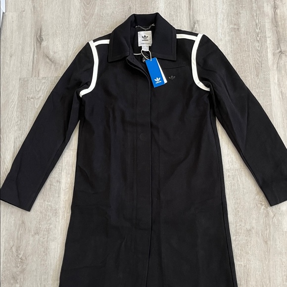 Adidas Originals Collared Twill Long Coat Black Womens XS NWT $275 Quiet Luxury - Picture 2 of 14